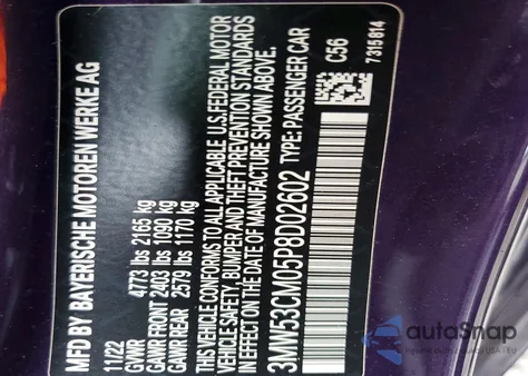 2023 BMW M240Xi from USA, damaged, VIN 3MW53CM05P8D02602